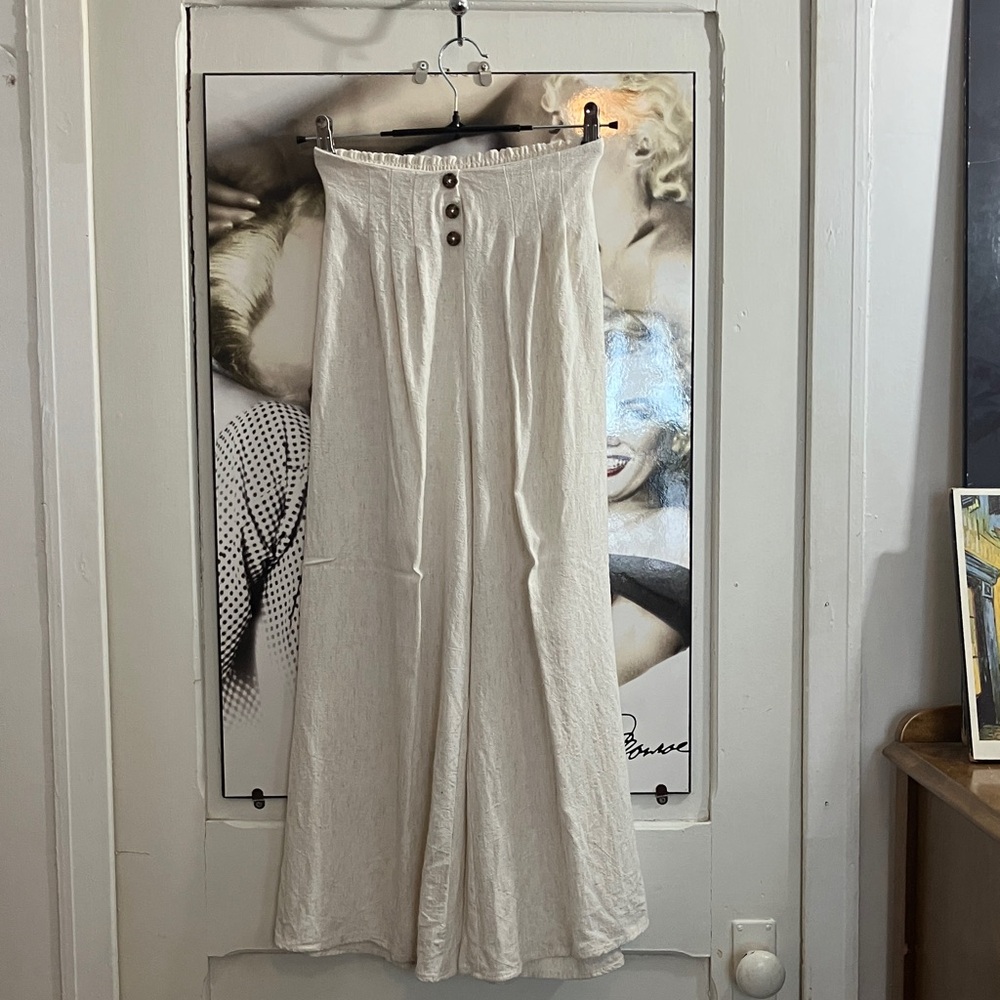 2/35$ Sienna Sky Cream Linen blend embellishments crop Wide-Leg Pants XS